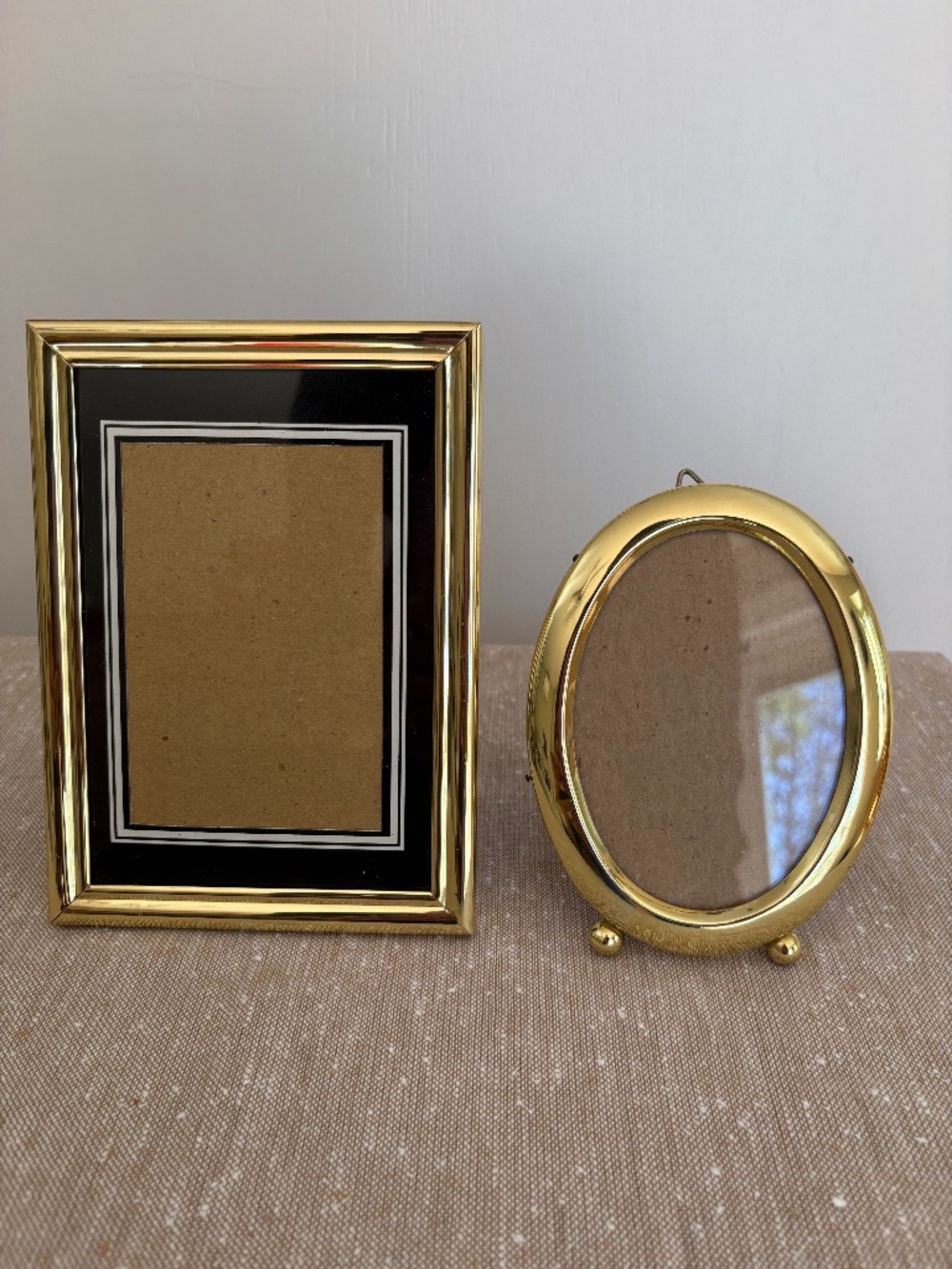 Vintage Shiny Gold Brass Picture Frames Set Elegant Hollywood Regency Minimalist
